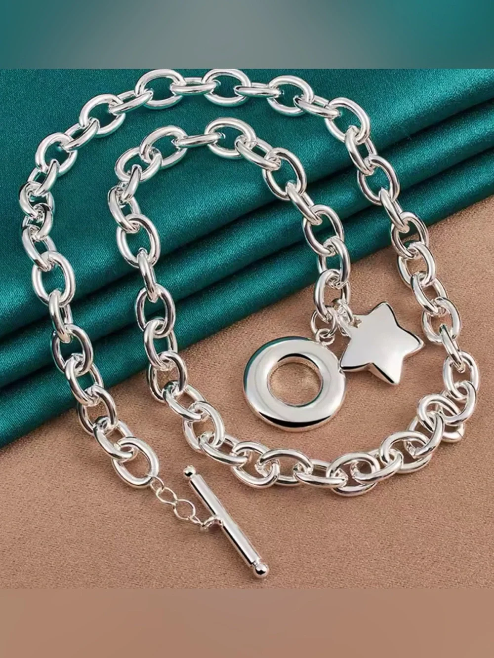Silver Open Circle Toggle Necklace with Star charm! - Picture 6 of 6
